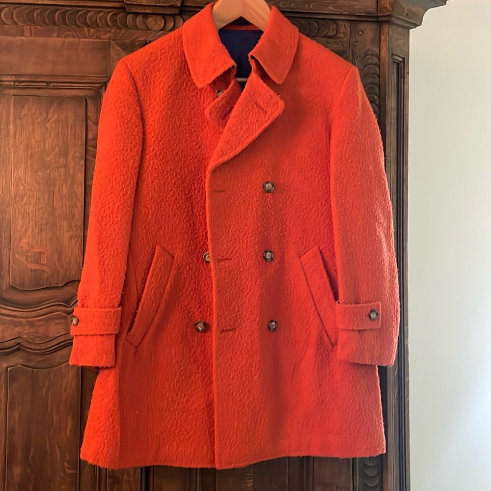 Hadleigh’s orange boucle top coat. Bespoke Men’s. Size Large. Like new.